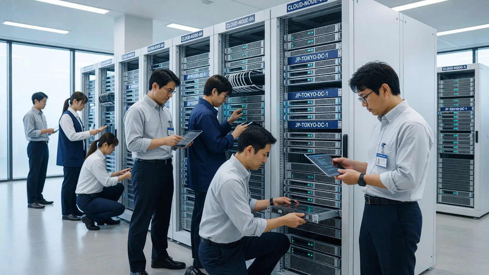 ノートパソコンでクラウドインフラの設定作業を行うエンジニア